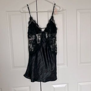Victoria Secret Black Lace and Silk Teddy Size Medium NWT